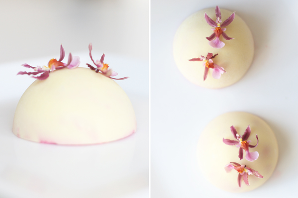 Granatæblesorbet med hvid chokolade