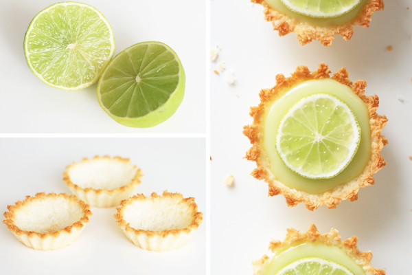 Små tærter med kokos, lime og hvid chokolade