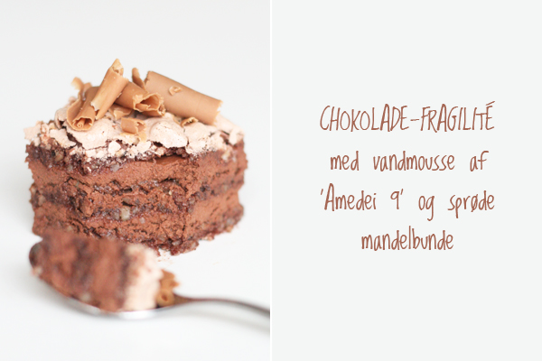 Chokoladefragilité med vandmousse og mandelbunde