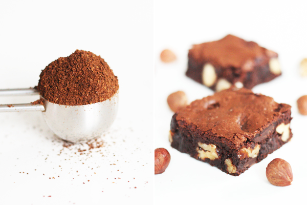 Brownies med kaffe, mørk chokolade og nødder